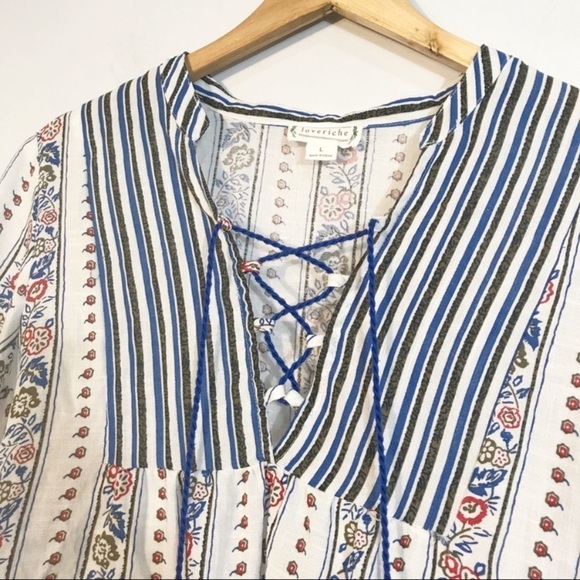 LOVE RICHE  Peasant Tassel Lace Up Top - Picture 7 of 13